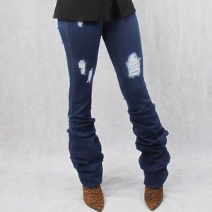 Distressed scrunch bottom jeans